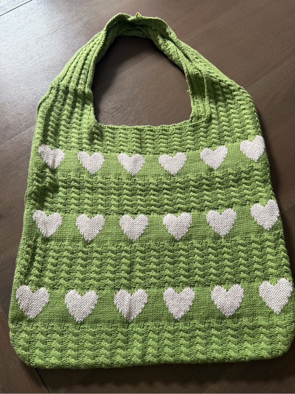 Green Knit Heart Tote Bag
